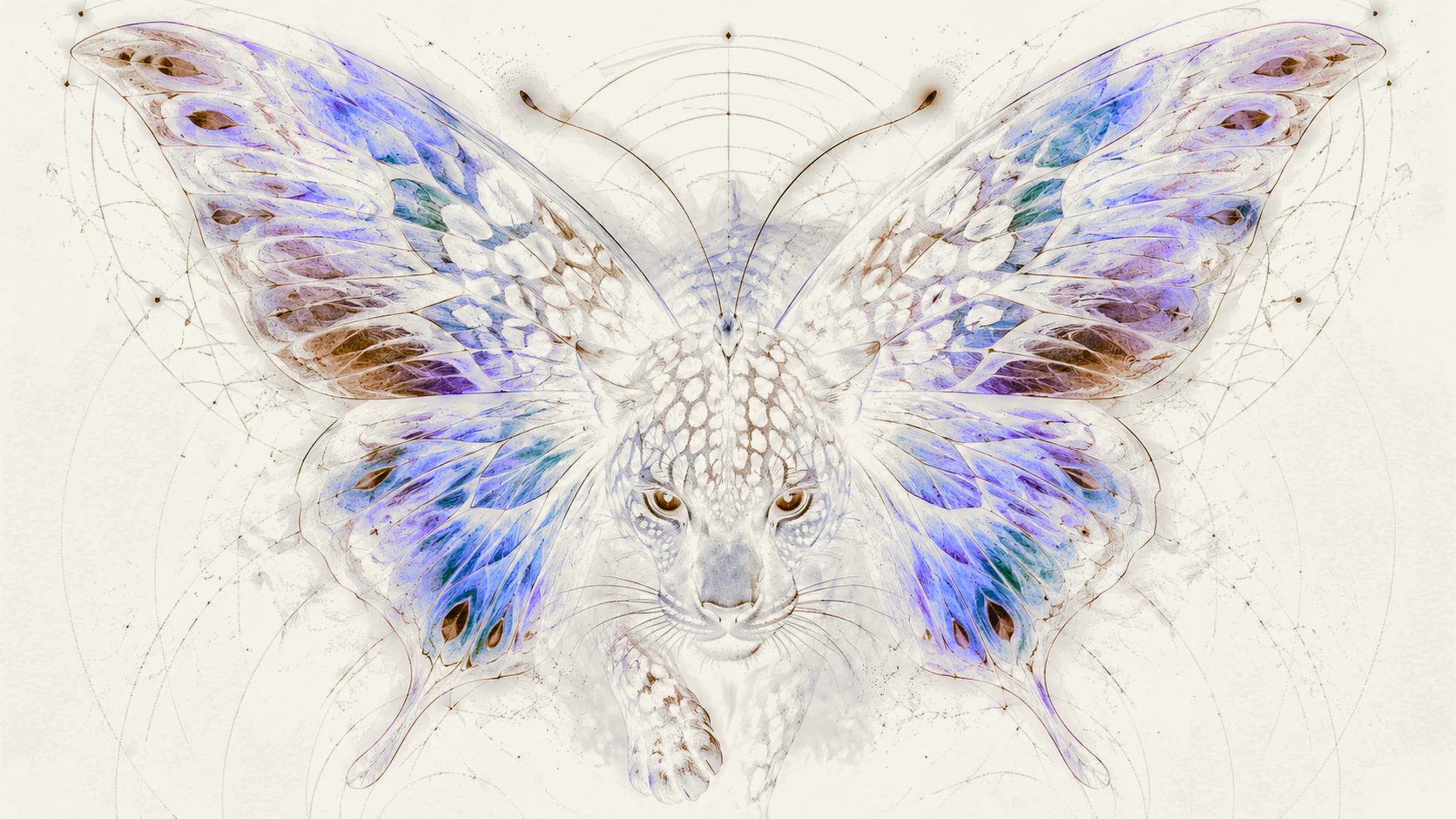 A pale jaguar with violet butterfly wings